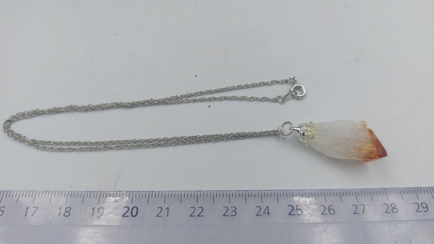 Natural Pointy Citrine Sterling Steel Necklace Healing Crystal Accessories Zodiac Mineral Stone