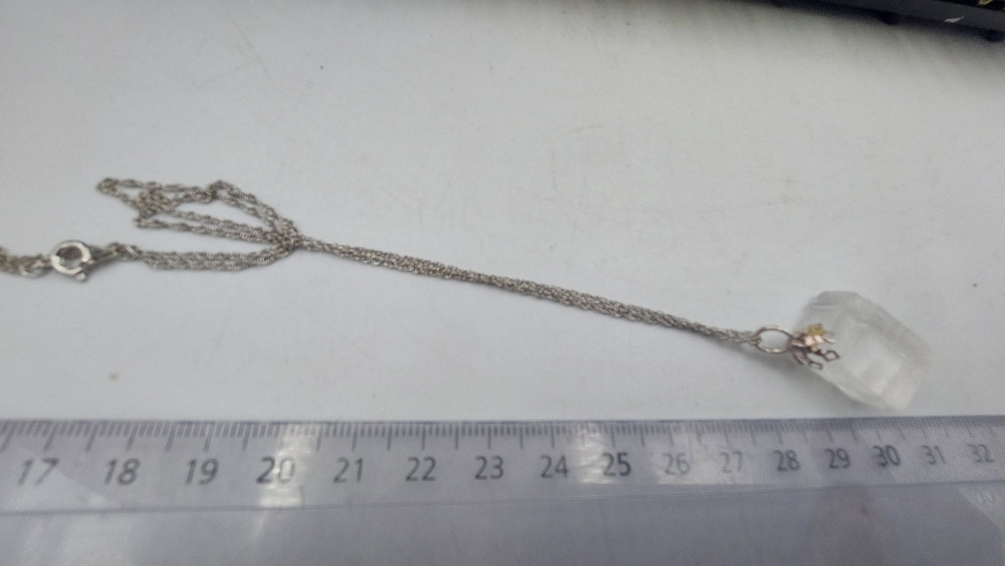 Optical Calcite Iceland Crystal Rough Crystal Sterling Steel Necklace-Icelandic Crystal/Mineral Stone