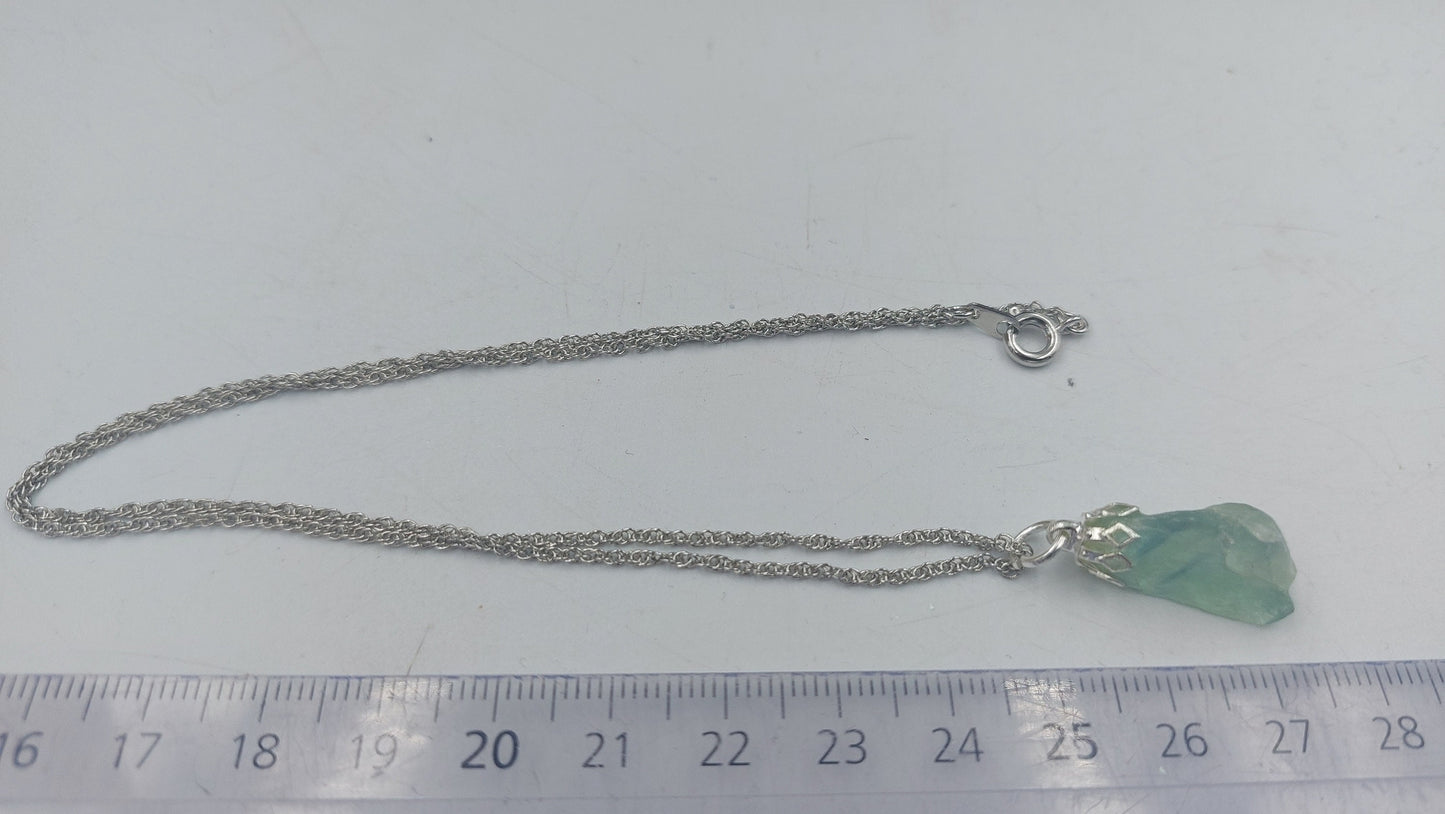 Rough Natural Fluorite Sterling Steel Necklace Healing Crystal Stone Accessories Zodiac Mineral Stone