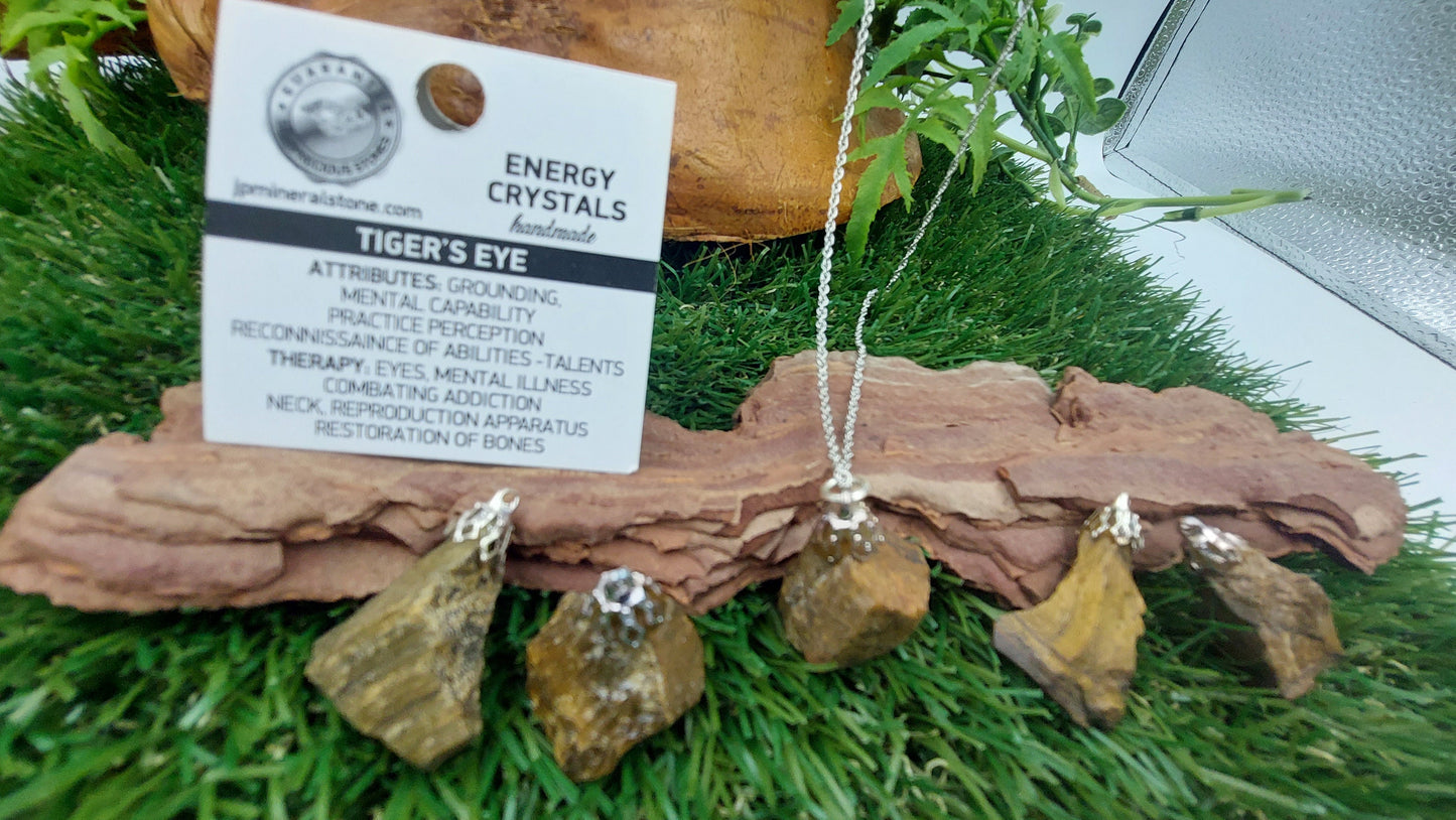 Natural Yellow Rough Tiger's Eye Sterling Steel Necklace Healing Crystal Accessories Zodiac Mineral Stone