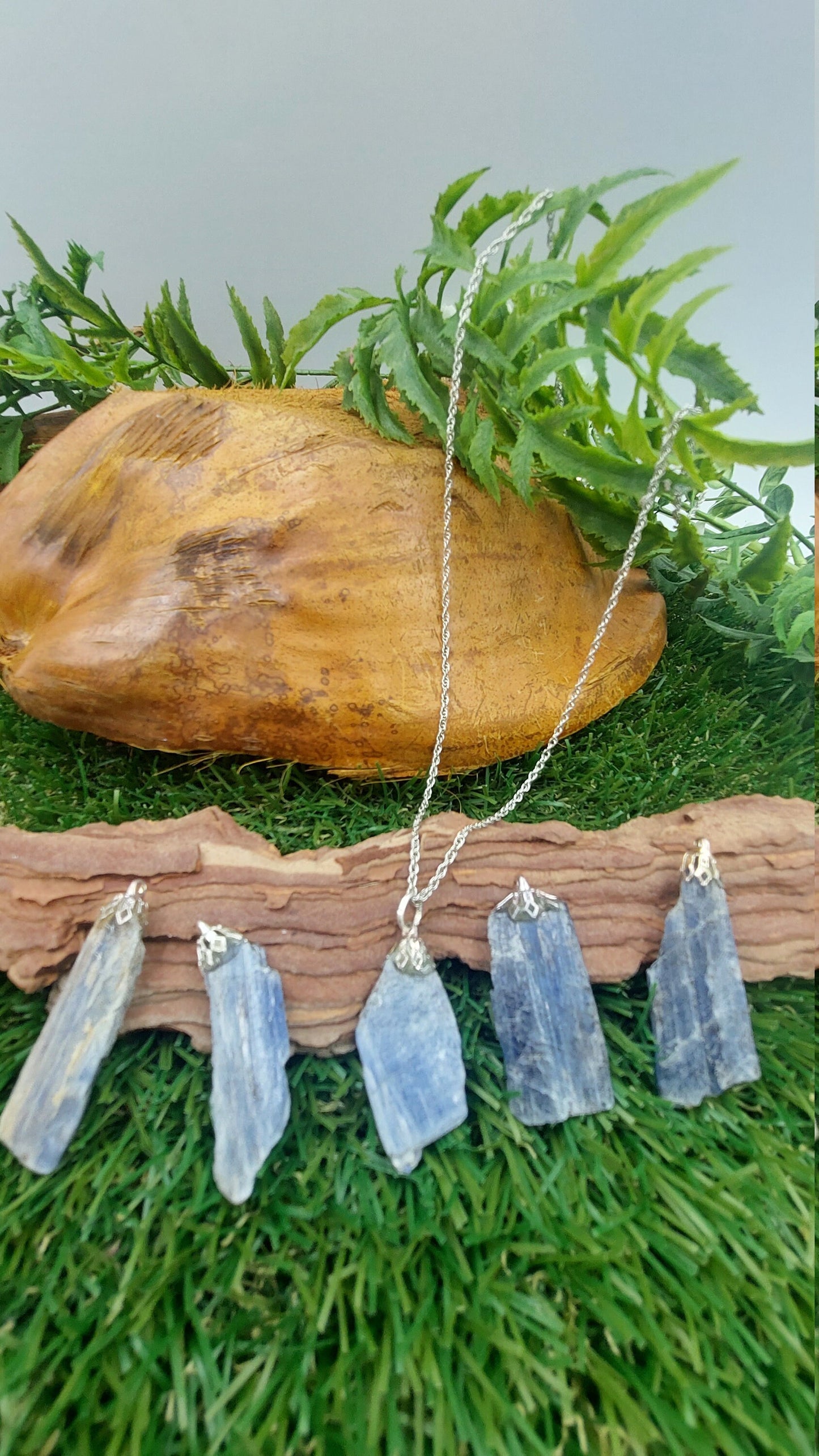 Natural Blue Kyanite Blade Sterling Steel Necklace Healing Crystal Accessories Zodiac Mineral Stone