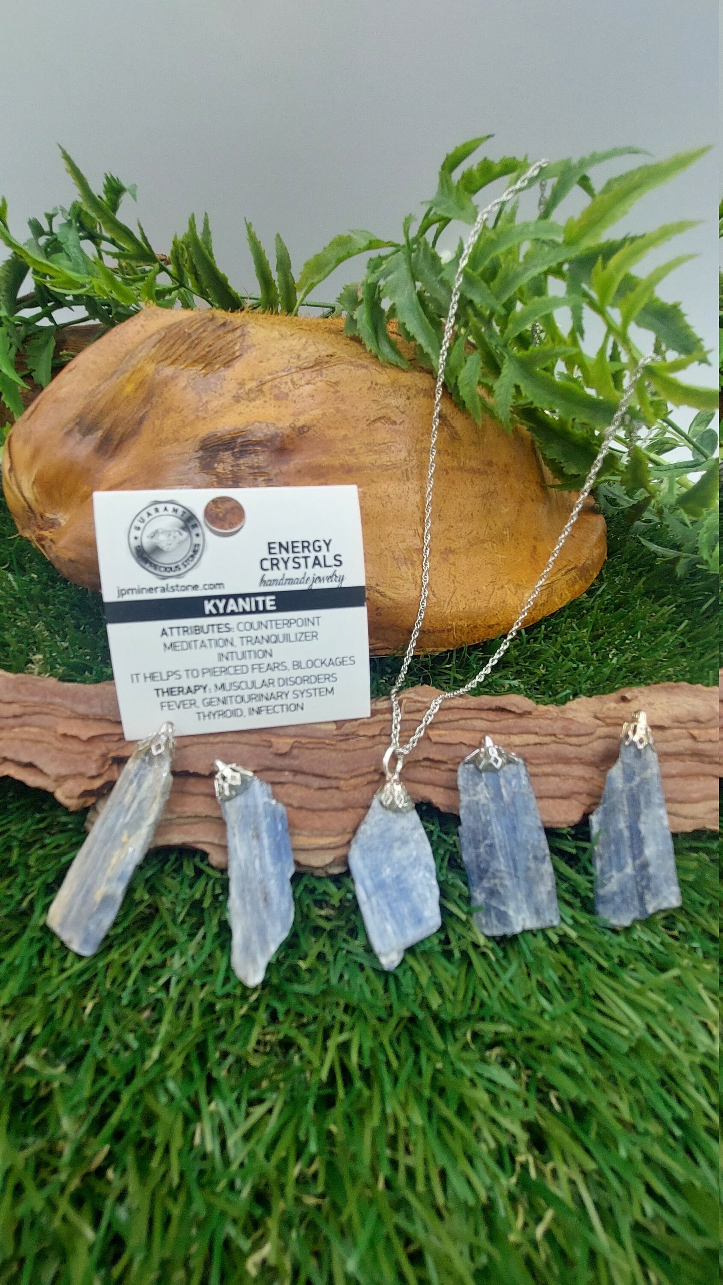 Natural Blue Kyanite Blade Sterling Steel Necklace Healing Crystal Accessories Zodiac Mineral Stone