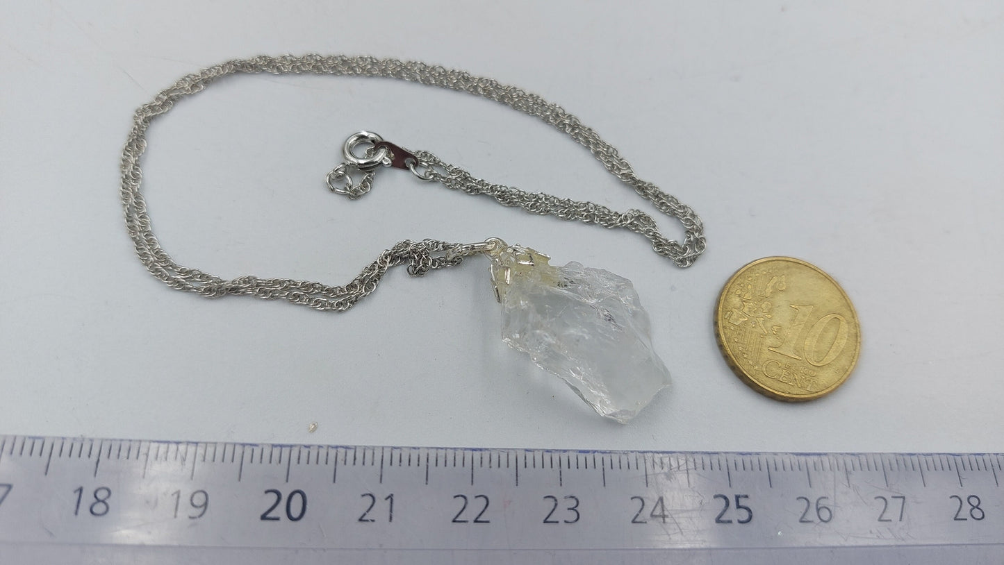 Natural Rough Quartz Sterling Steel Necklace Healing Crystal Accessories Zodiac Mineral Stone