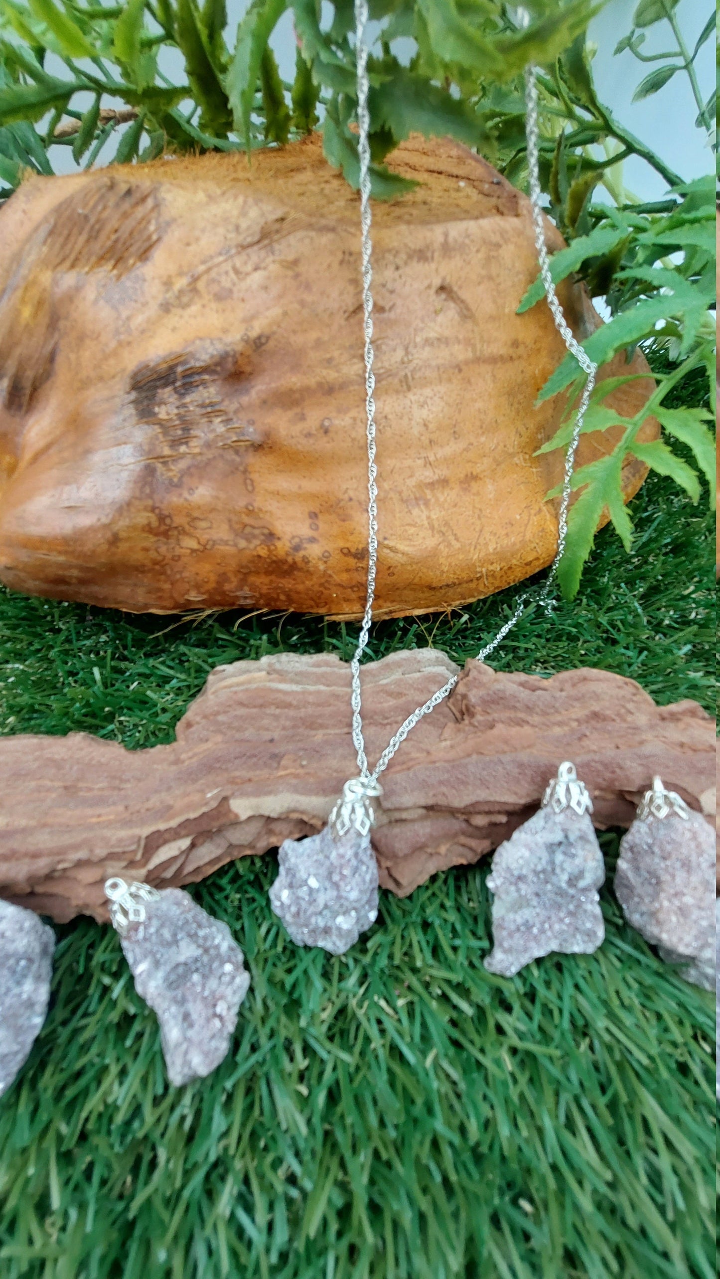 Natural Rough Lepidolite Pink Turmaline Sterling Steel Necklace Healing Crystal Accessories Zodiac Mineral Stone