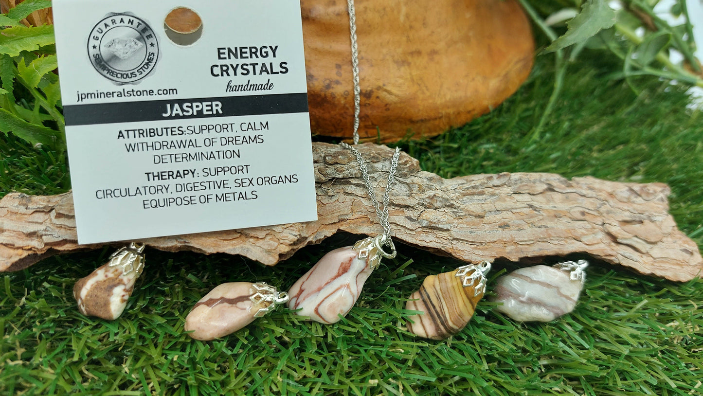 Natural Jasper Zebra Sterling Steel Necklace Polished Healing Crystal Accessories Zodiac Mineral Stone