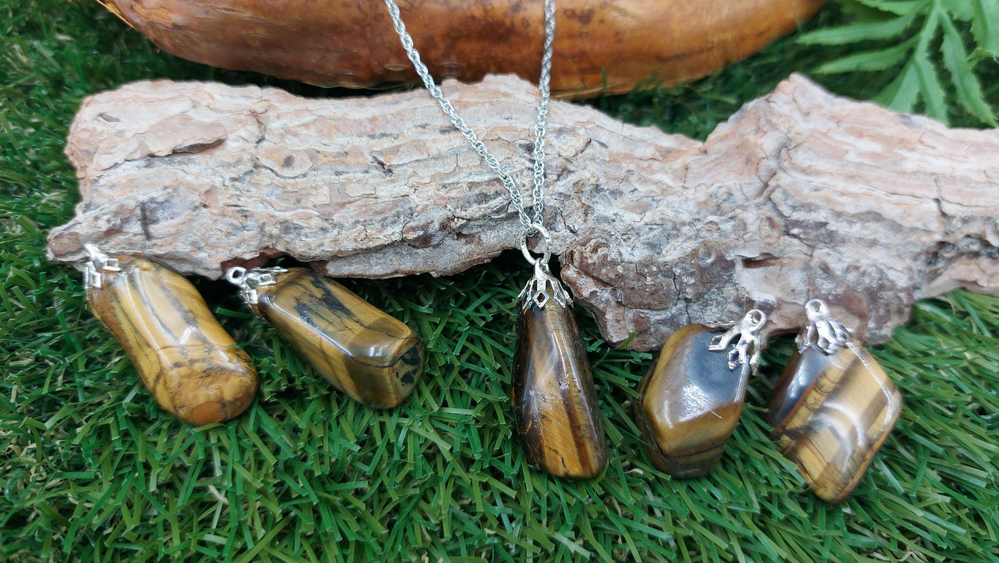 Natural Tiger's Eye Sterling Steel Necklace Healing Crystal Accessories Zodiac Mineral Stone