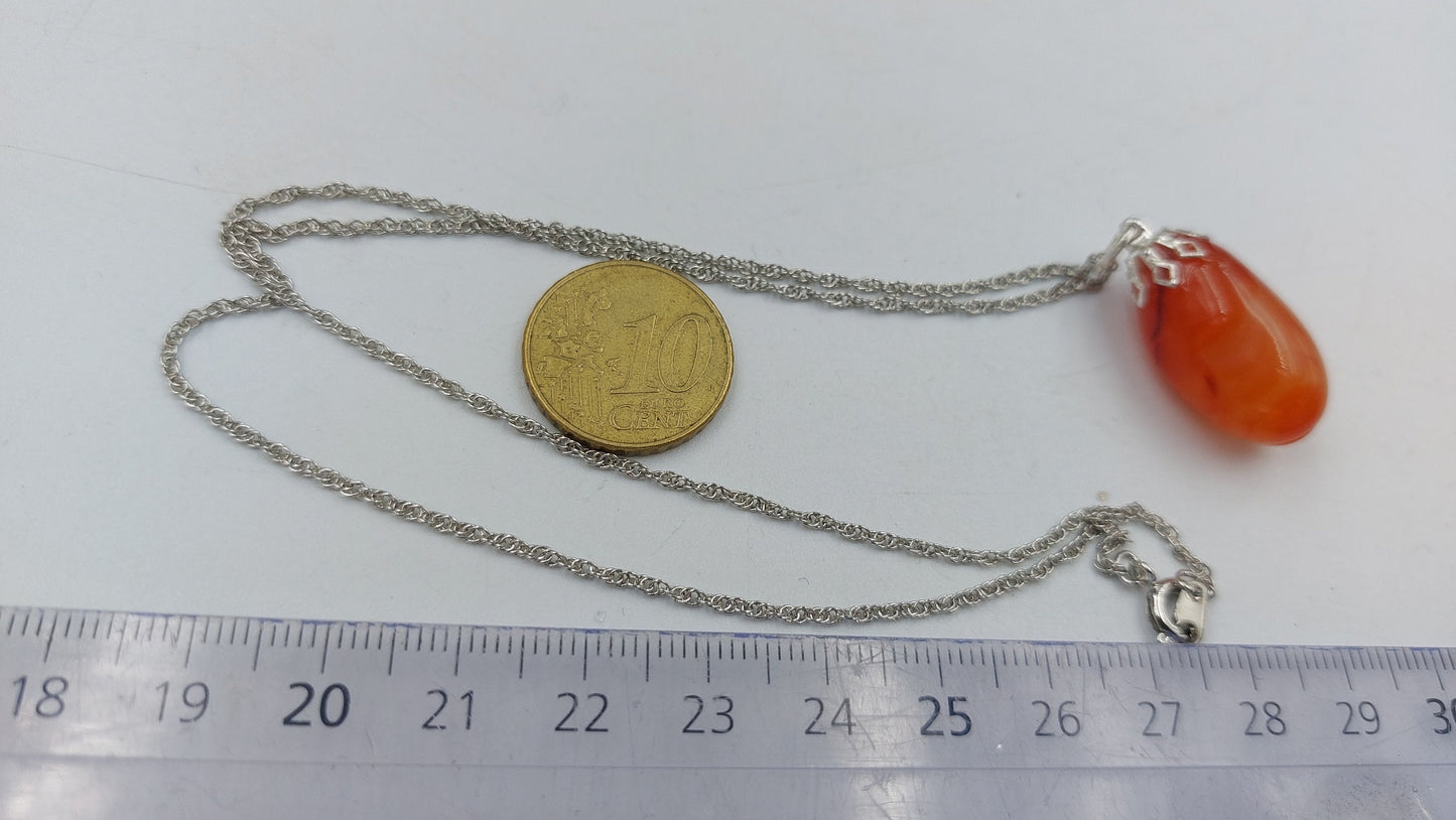 Natural Carnelian Sterling Steel Necklace. Healing Crystal Accessories Zodiac Mineral Stone