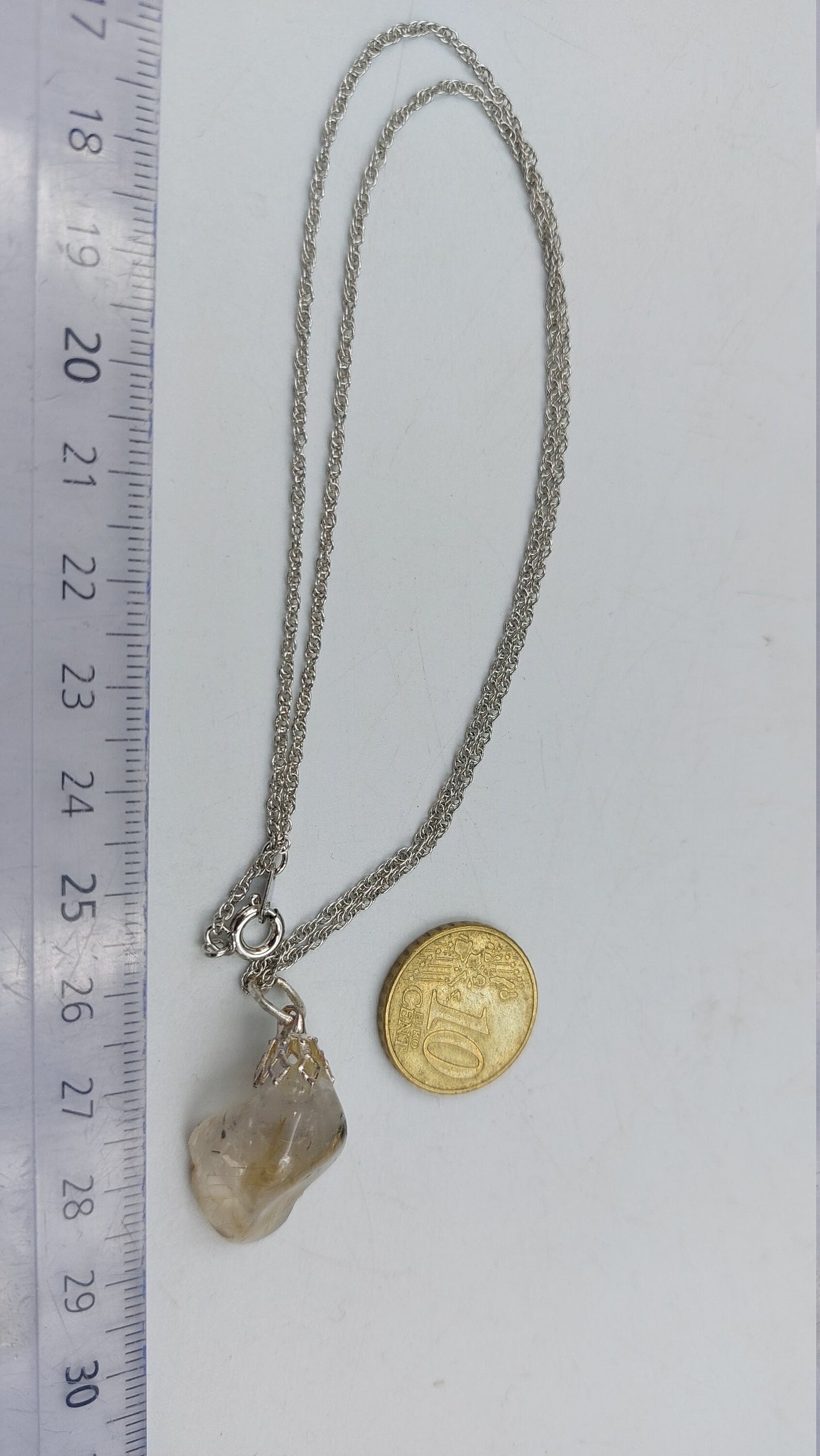 Natural Polished Rutilated Quartz Sterling Steel Necklace Healing Crystal Accessories Zodiac Mineral Stone