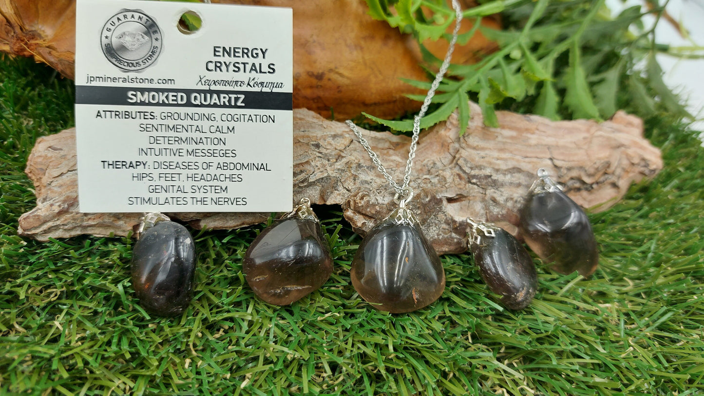 Natural Smoked Quartz Sterling Steel Necklace Healing Crystal Accessories Zodiac Mineral Stone Active