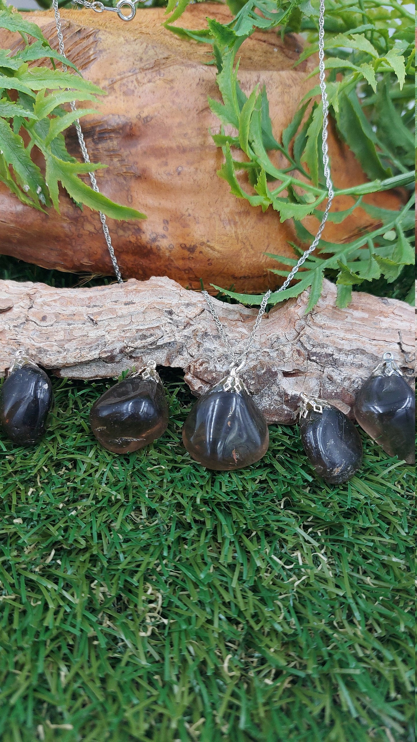 Natural Smoked Quartz Sterling Steel Necklace Healing Crystal Accessories Zodiac Mineral Stone Active