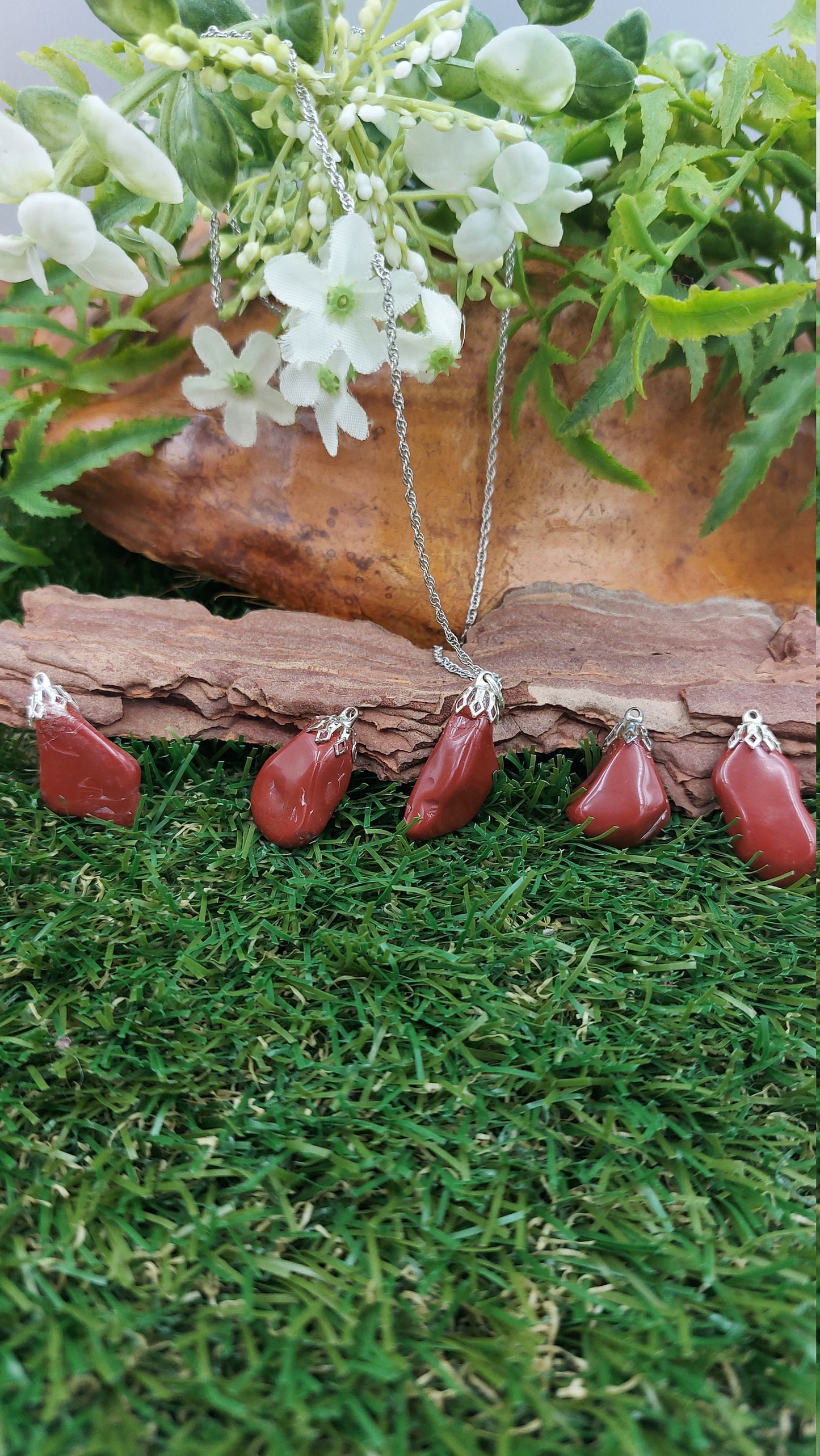 Natural Red Jasper Sterling Steel Necklace Healing Crystal Accessories Zodiac Mineral Stone