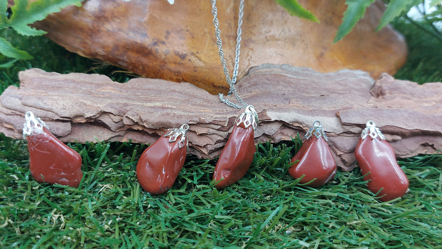 Natural Red Jasper Sterling Steel Necklace Healing Crystal Accessories Zodiac Mineral Stone
