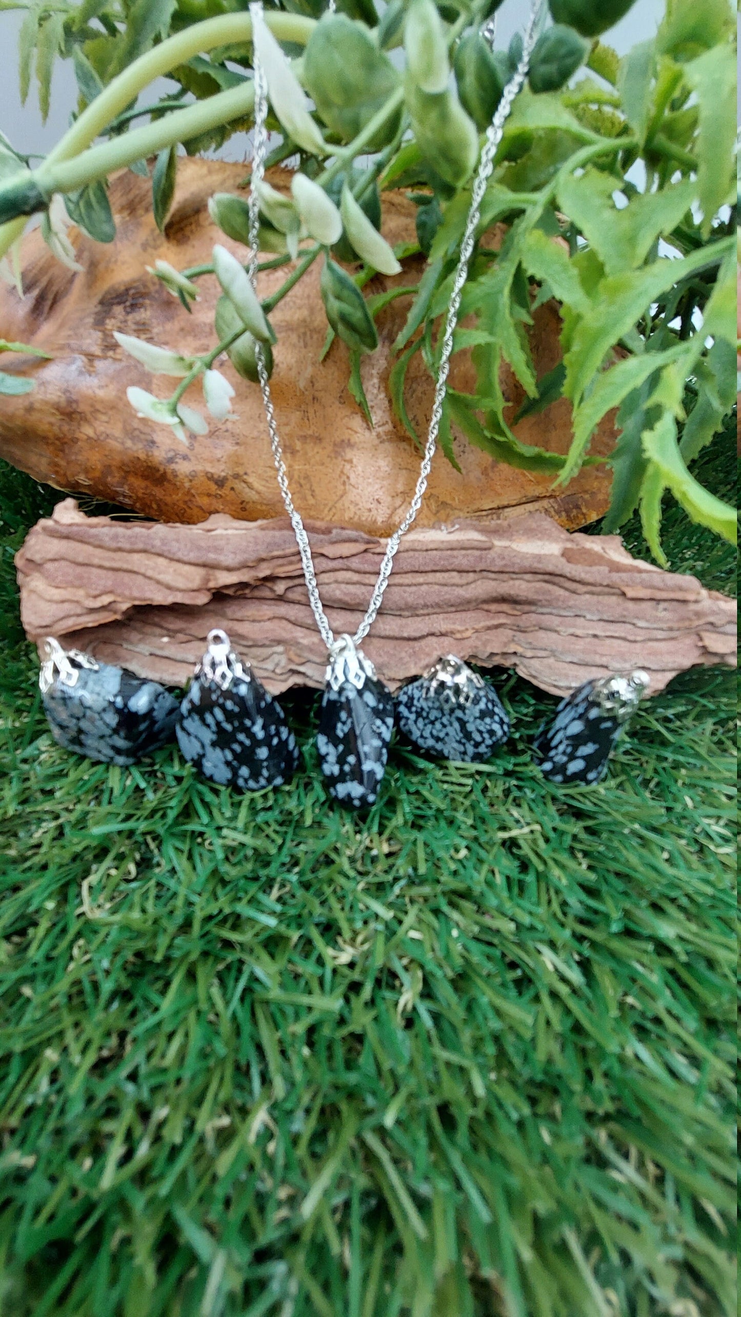 Natural Snowflake Obsidian Sterling Steel Necklace Healing Crystal Accessories Zodiac Mineral Stone