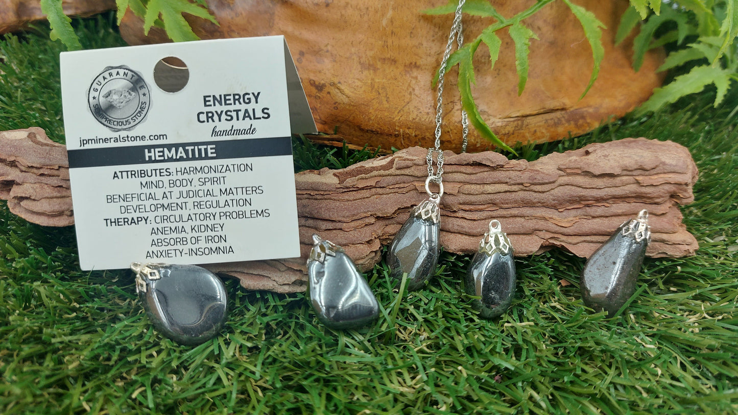 Natural Hematite Sterling Steel Necklace Healing Polished Crystal Accessories Zodiac Mineral Stone