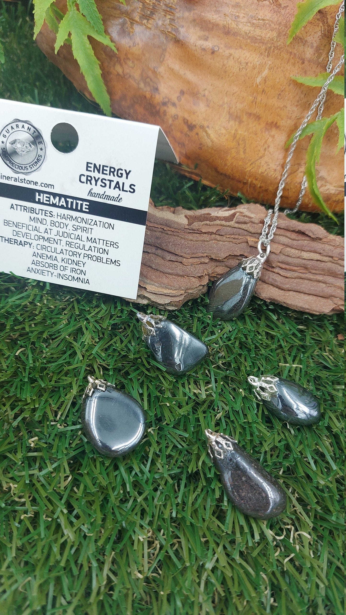 Natural Hematite Sterling Steel Necklace Healing Polished Crystal Accessories Zodiac Mineral Stone