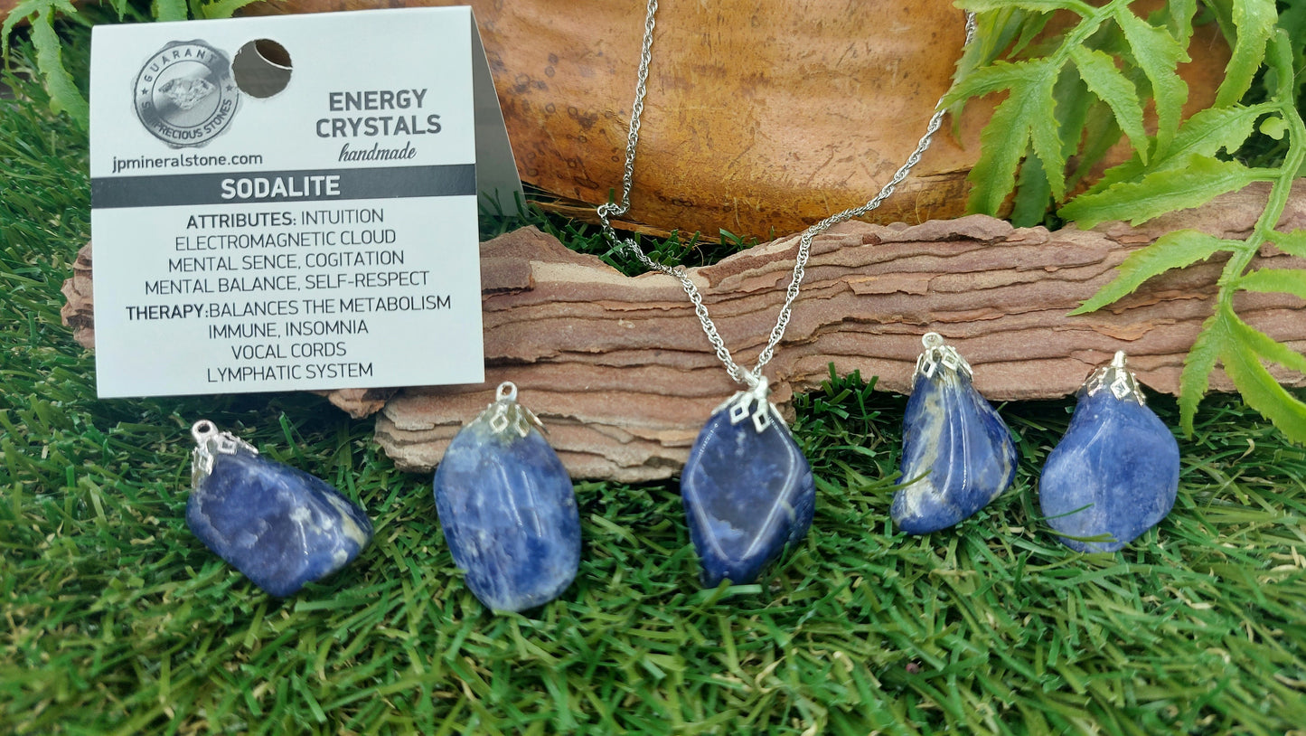 Natural Sodalite Sterling Steel Necklace Healing Crystal Accessories Zodiac Mineral Stone