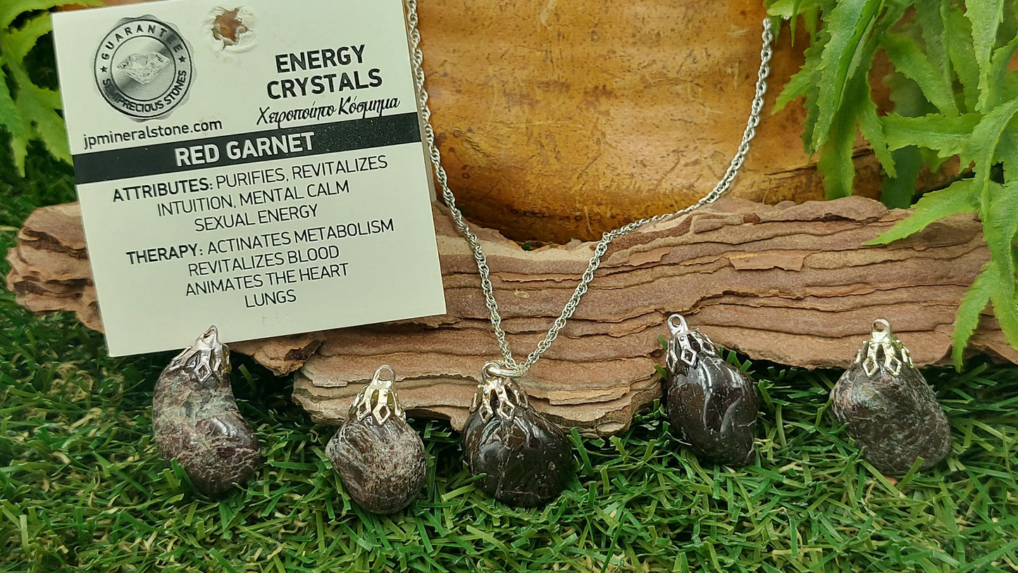 Natural Red Garnet Sterling Steel Necklace Healing Crystal Accessories Zodiac Mineral Stone