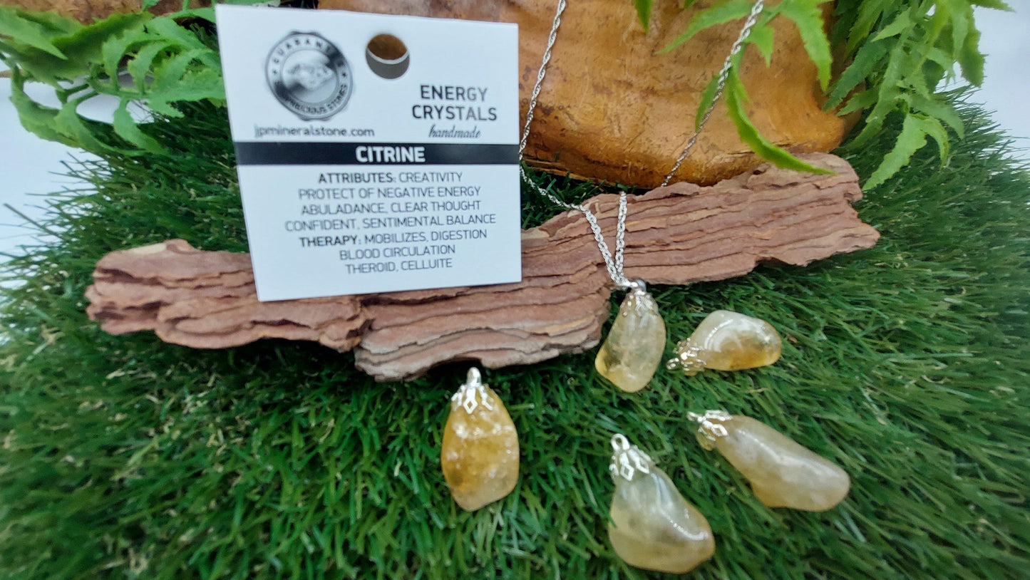 Natural Polished Citrine Sterling Steel Necklace Healing Crystal Accessories Zodiac Mineral Stone