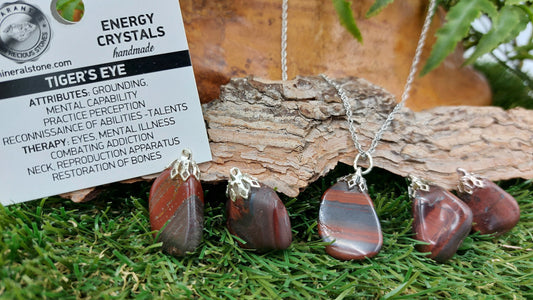 Natural Red Tiger's Eye Sterling Steel Necklace Healing Crystal Accessories Zodiac Mineral Stone
