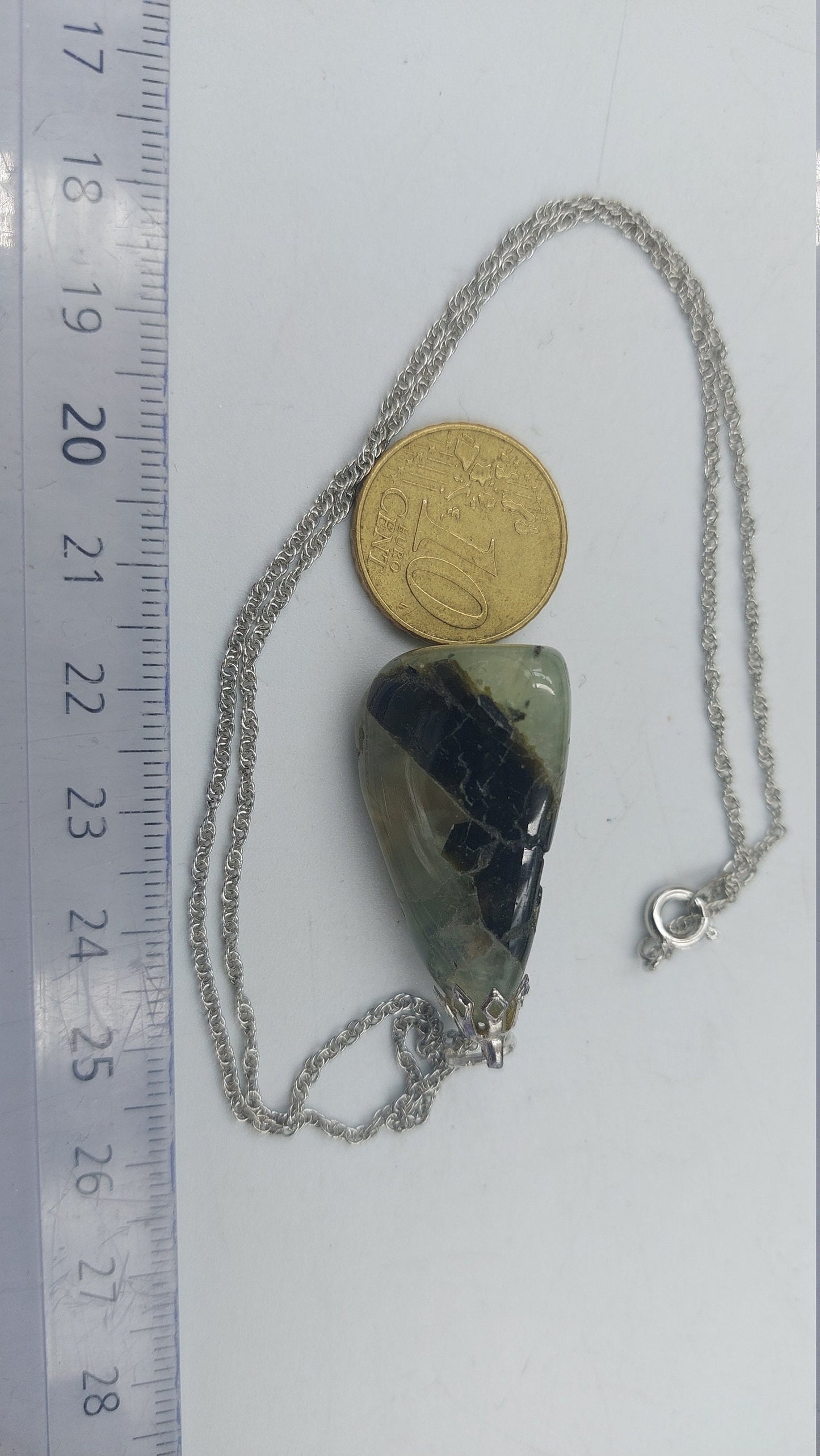 Prehnite with Black Toumaline Crystal Necklace