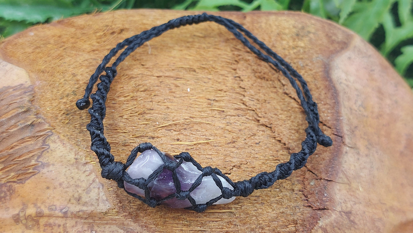 Natürlicher Amethyst Zebra Handgemachtes Wickelarmband Makramee Heilkristall Accessoires Sternzeichen Mineralstein