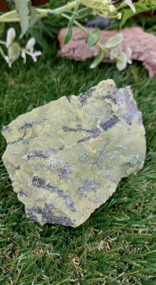 Unique Rough Serpentine with Galena and Pyrite for Meditation / Feng Shui / Yoga