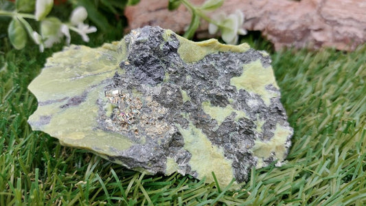 Unique Rough Serpentine with Galena and Pyrite for Meditation / Feng Shui / Yoga