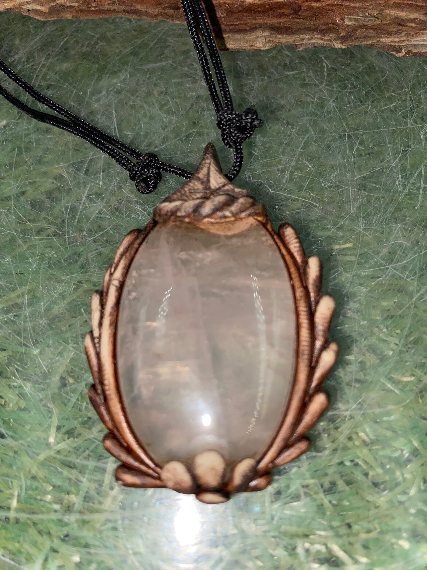 Natural Handmade Necklace- Cabochon Cut Pink Quartz Stone - Healing Stone - Gift Idea - Protection