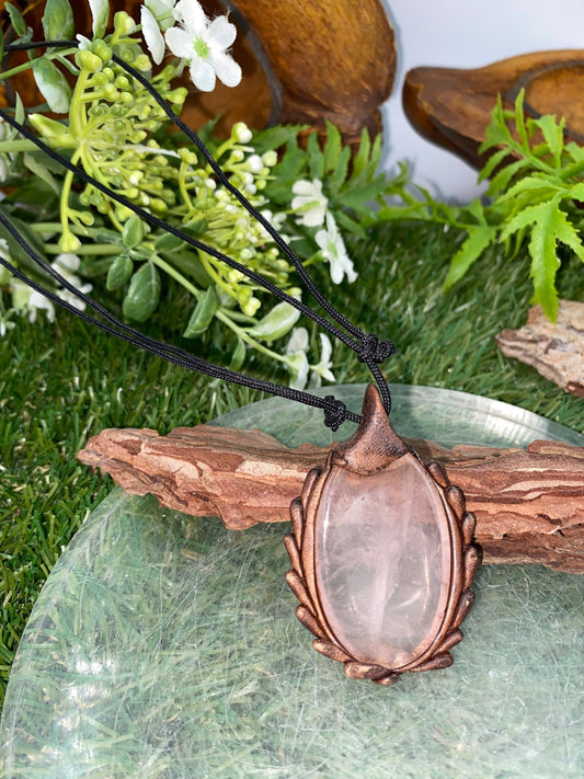 Natural Handmade Necklace- Cabochon Cut Pink Quartz Stone - Healing Stone - Gift Idea - Protection