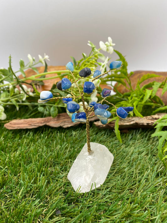 Blue Agate Crystal Tree of Life with Pointy Quartz as a Base - Homemade- Crystal Tree of Life- Great for Gift