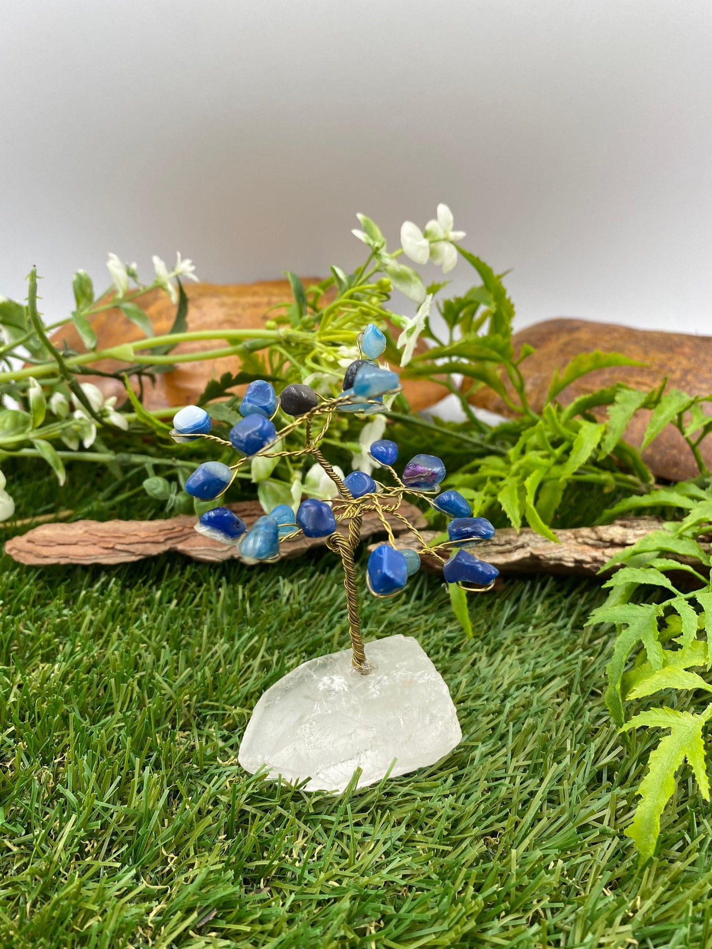 Blue Agate Crystal Tree of Life with Pointy Quartz as a Base - Homemade- Crystal Tree of Life- Great for Gift