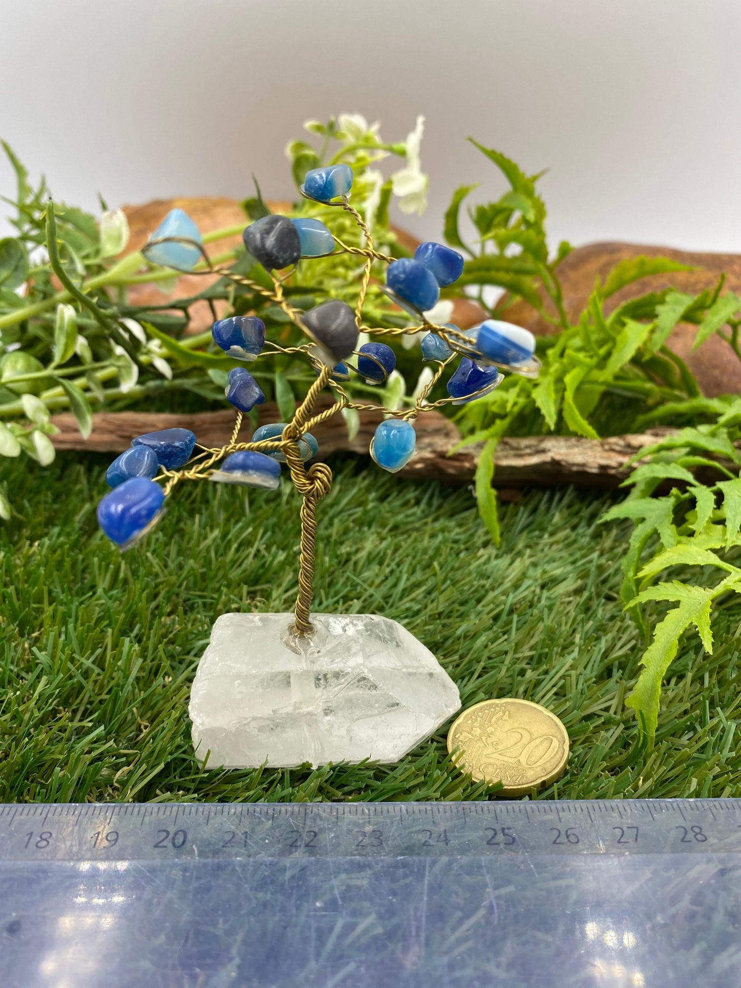 Blue Agate Crystal Tree of Life with Pointy Quartz as a Base - Homemade- Crystal Tree of Life- Great for Gift