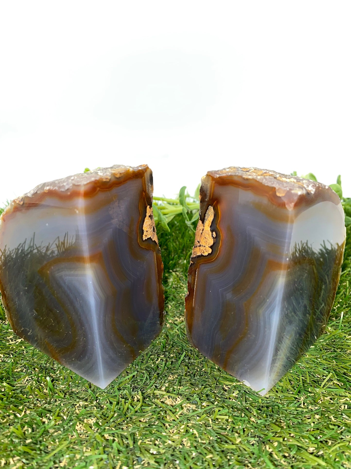 Natural Agate Half Geode Book Holder Rock Formation - Home Decor