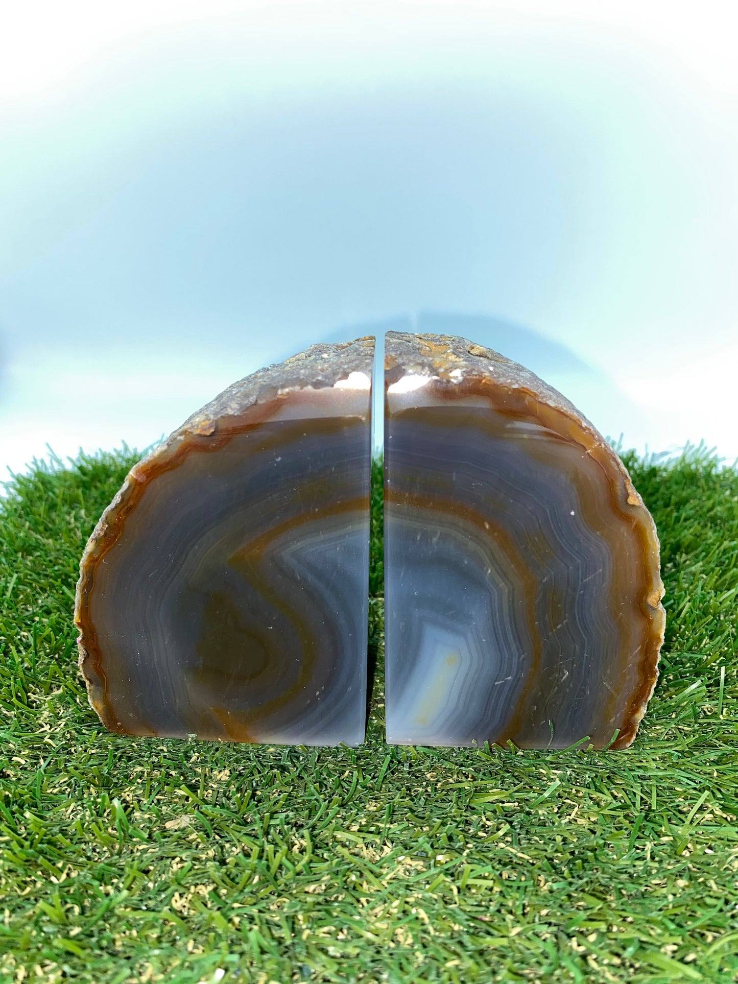 Natural Agate Half Geode Book Holder Rock Formation - Home Decor