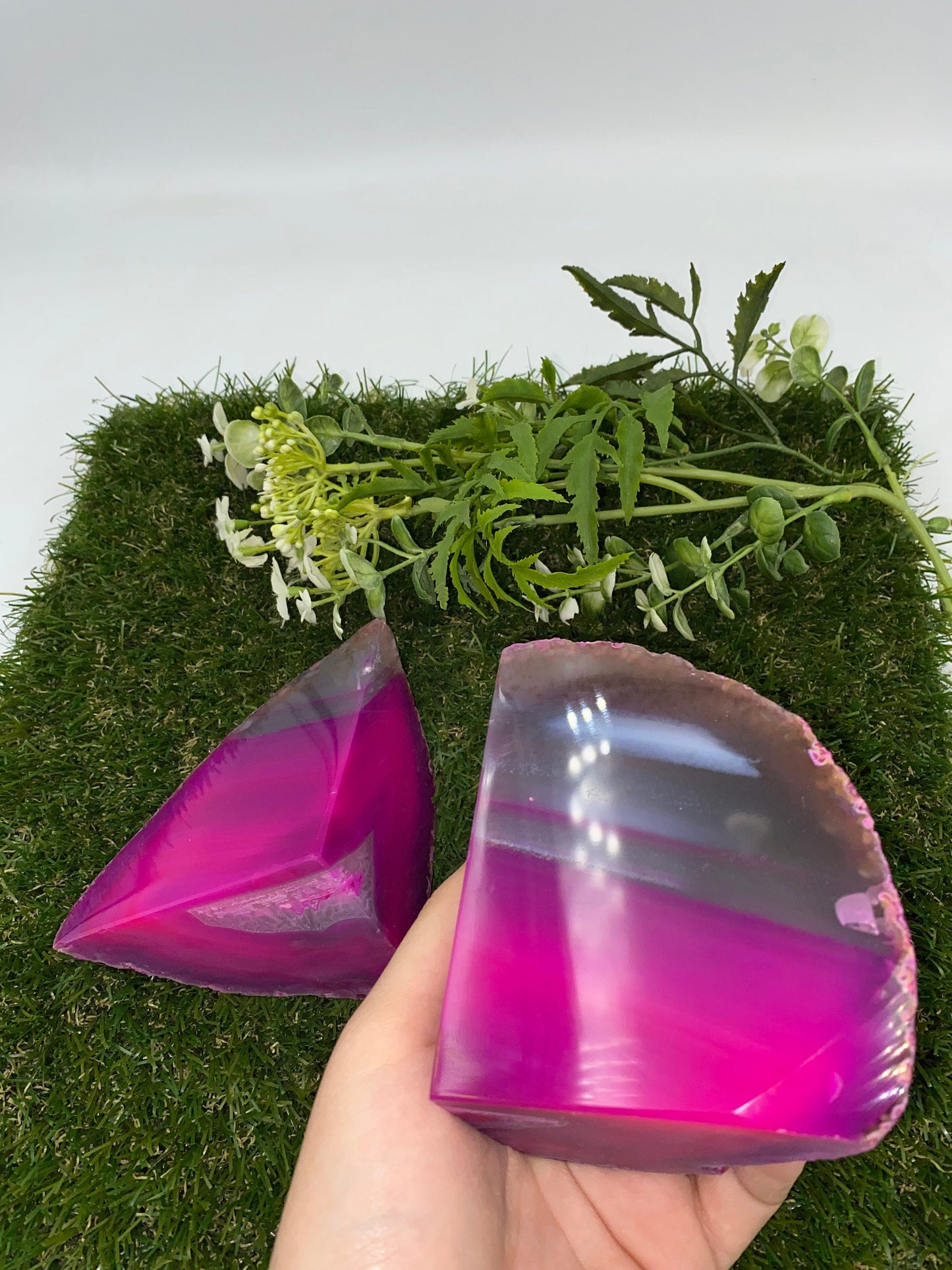 Pink Agate Half Geode Book Holder Rock Formation - Home Decor - Bookend