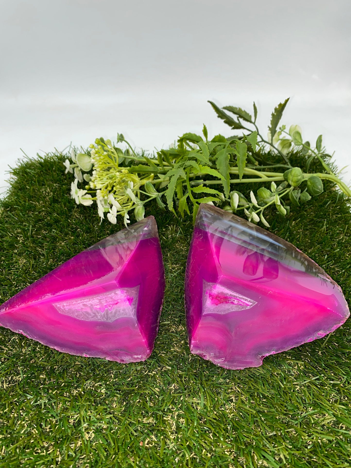 Pink Agate Half Geode Book Holder Rock Formation - Home Decor - Bookend