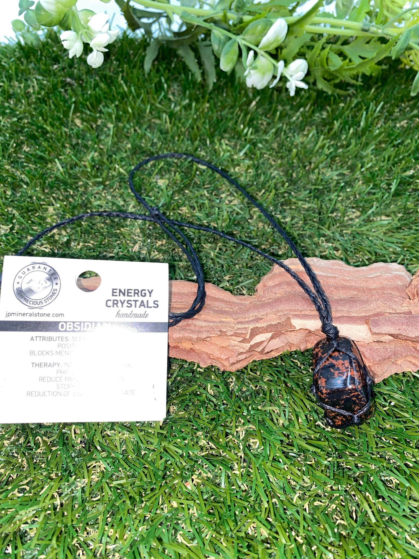 Mahogany Obsidian Polished Crystal Macrame Necklace