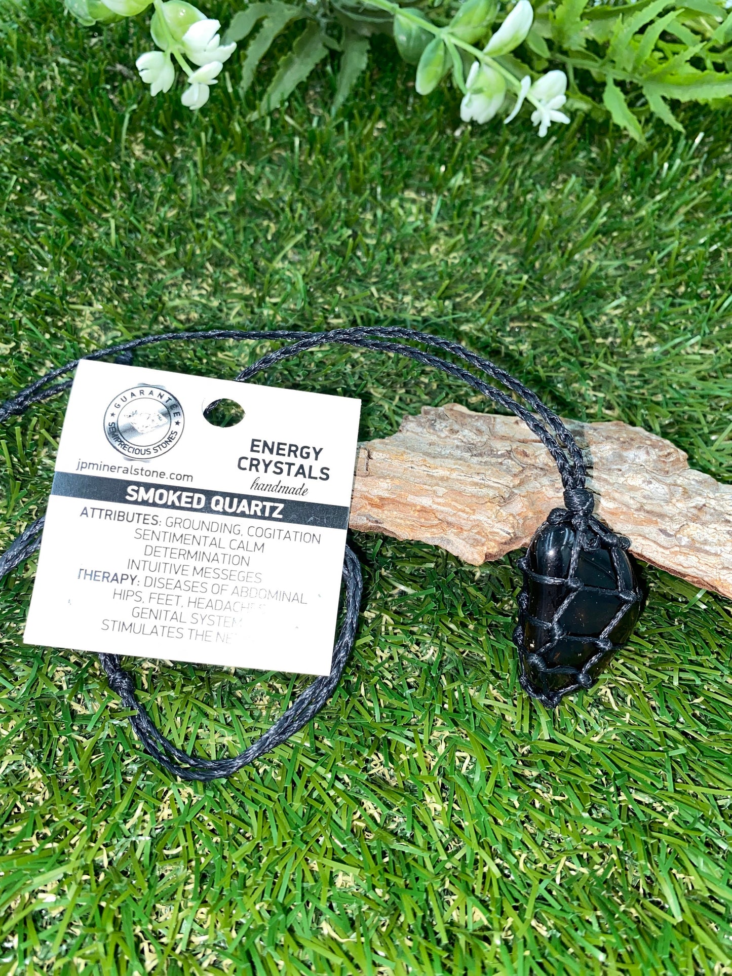 Polierter Rauchquarz Roh mit Makramee umwickelt Mineralgeist Heilkraft Geschenk Dekoration Schutz