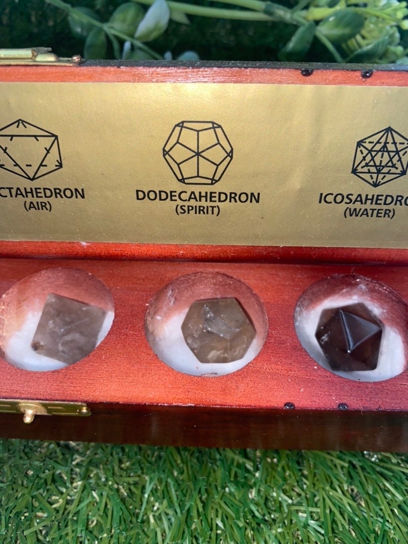 Smoked Quartz Platonic Solids Sacred Geometric Set, Energy Healing crystal, reiki stones, five chakra set