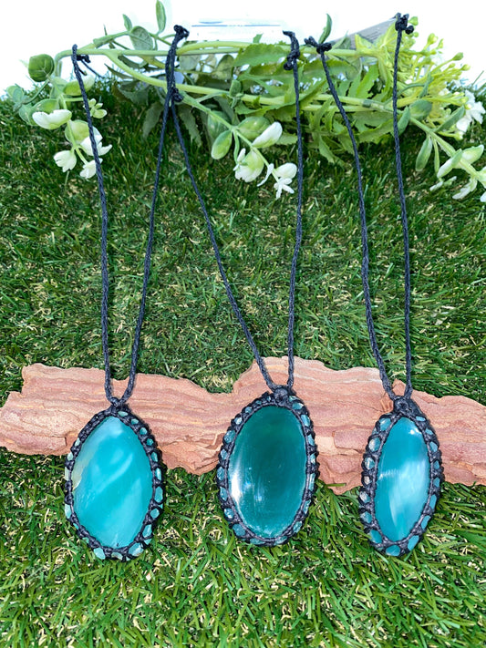 Kristall-Achatscheibe, grüner Mineralstein, brasilianischer Kristall, Heilung, Makramee, umwickelte Halskette, Schutz, Geschenk, Zubehör