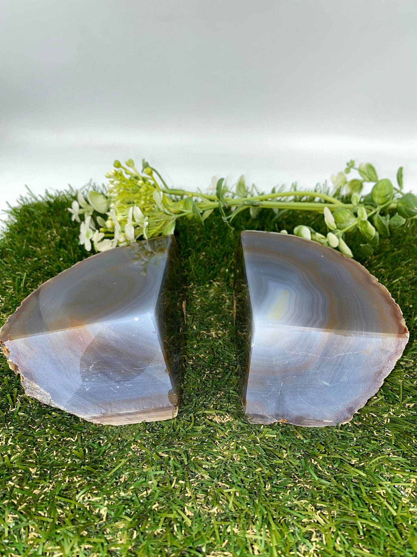 Natural Agate Half Geode Book Holder Rock Formation - Home Decor