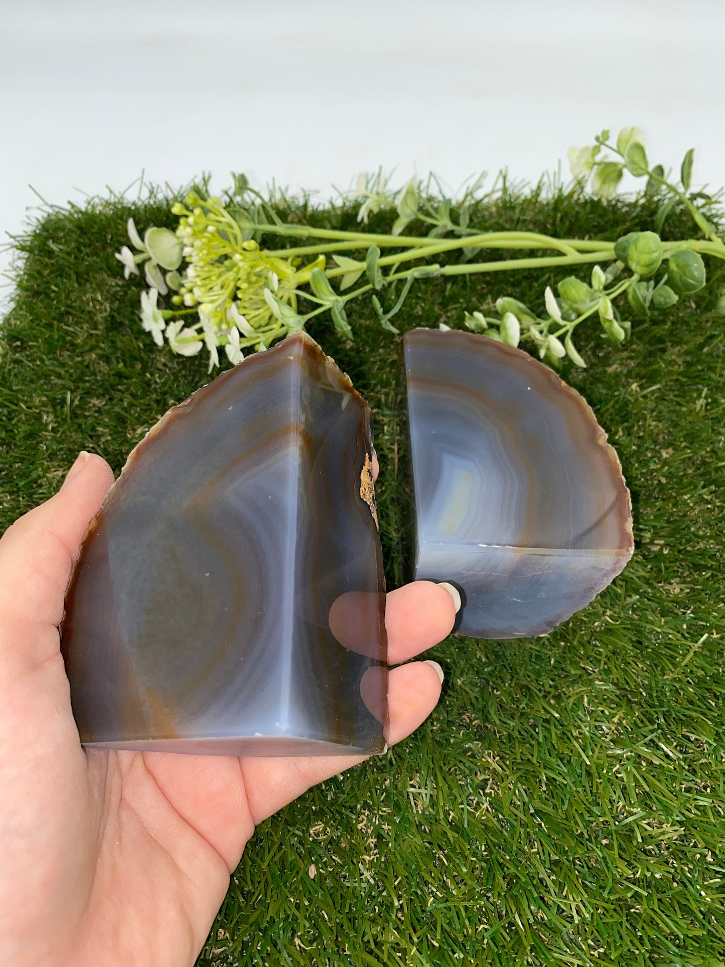 Natural Agate Half Geode Book Holder Rock Formation - Home Decor