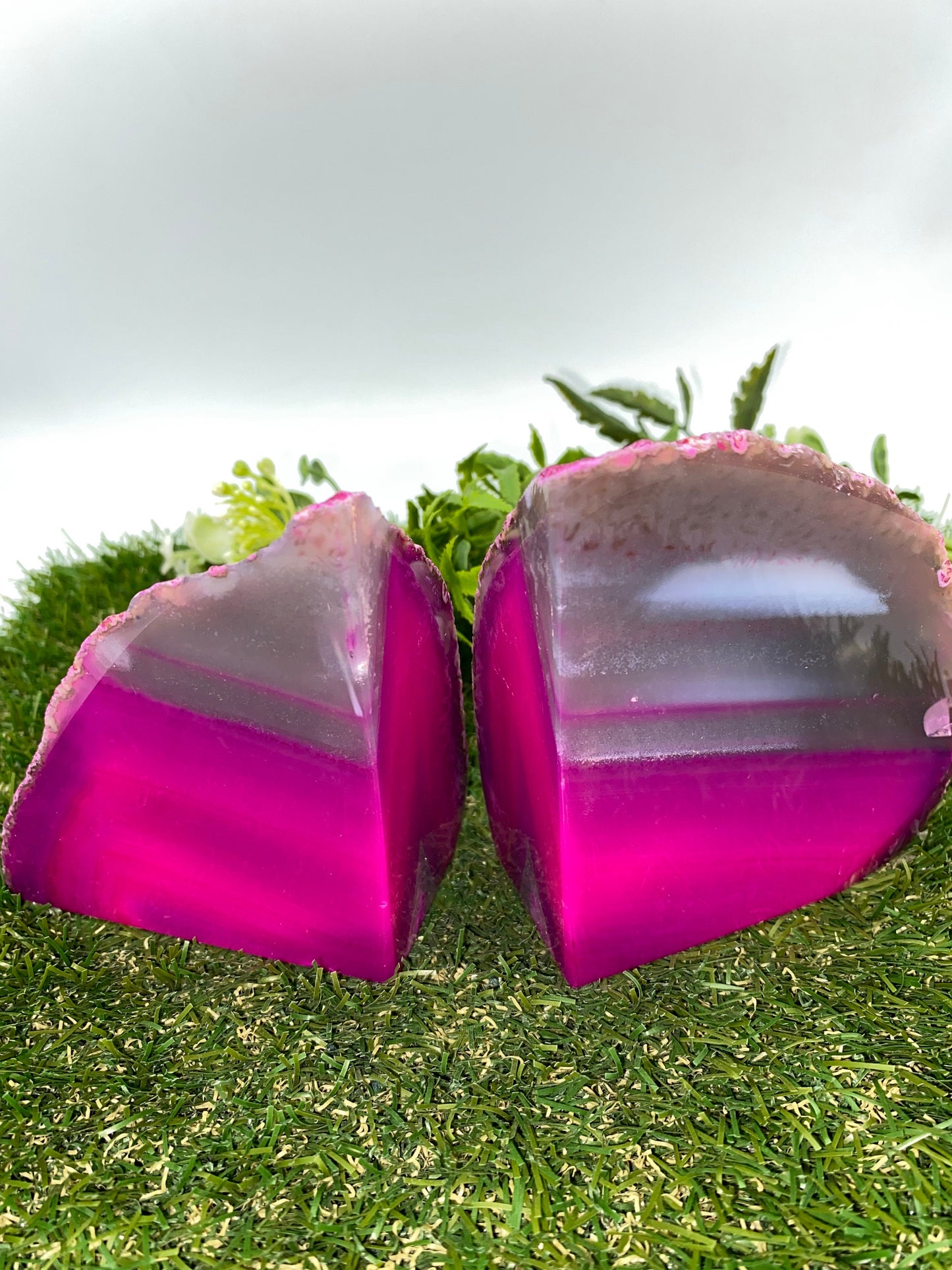 Pink Agate Half Geode Book Holder Rock Formation - Home Decor - Bookend