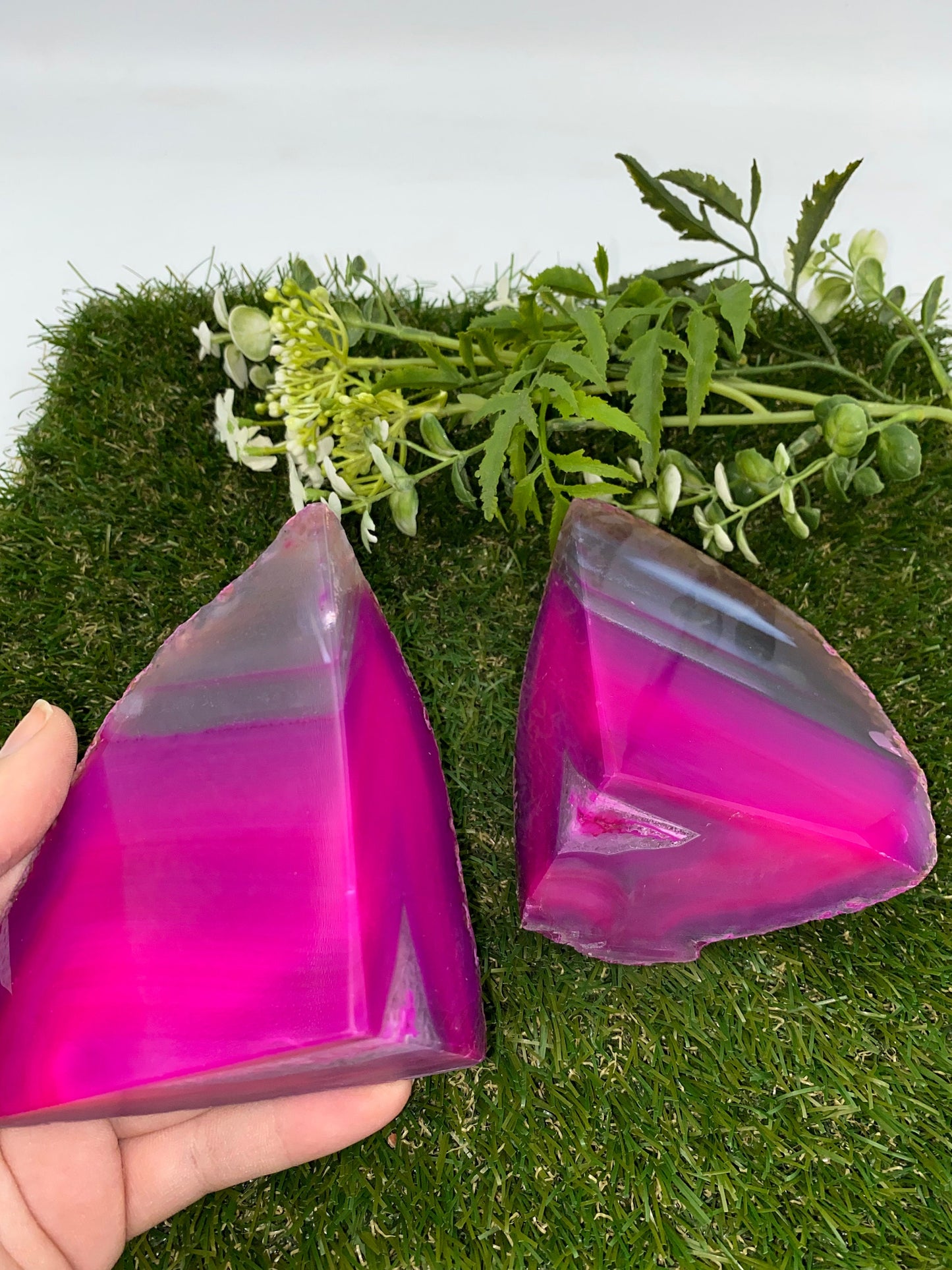 Pink Agate Half Geode Book Holder Rock Formation - Home Decor - Bookend