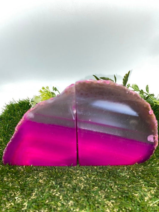 Pink Agate Half Geode Book Holder Rock Formation - Home Decor - Bookend