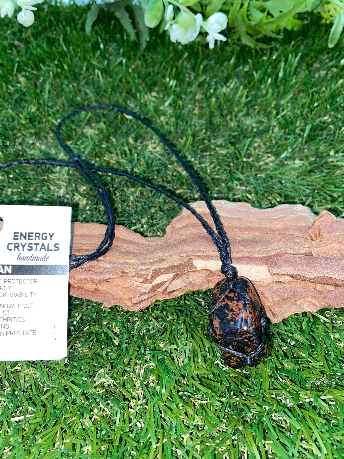 Mahogany Obsidian Polished Crystal Macrame Necklace