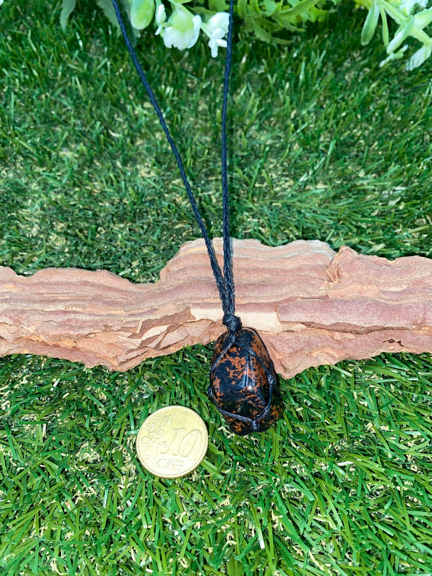 Mahogany Obsidian Polished Crystal Macrame Necklace