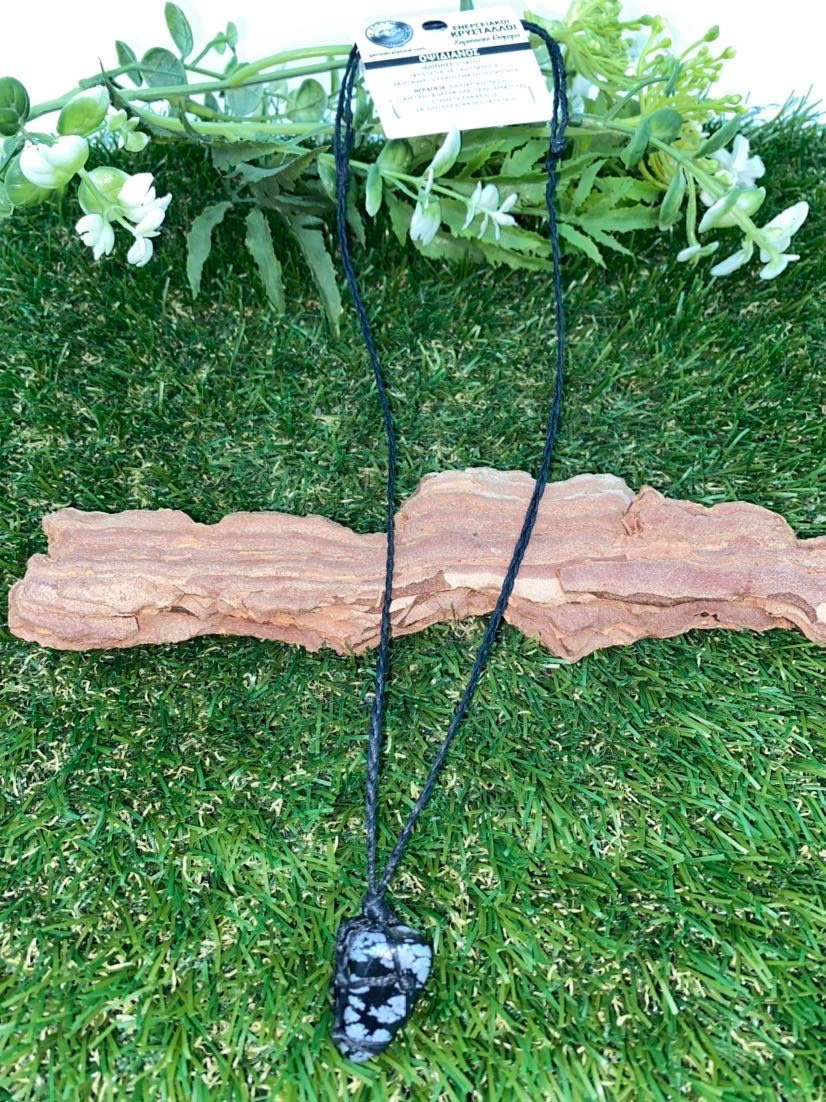 Obsidian Black Polished Macrame Wrapped Necklace Protection Gift Accessories