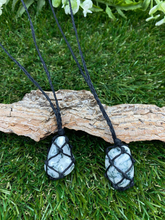 Γυαλισμένο Brioagate Mineral Stone Brazilian Crystal Healing Makrame τυλιγμένο κολιέ Προστασία δώρου