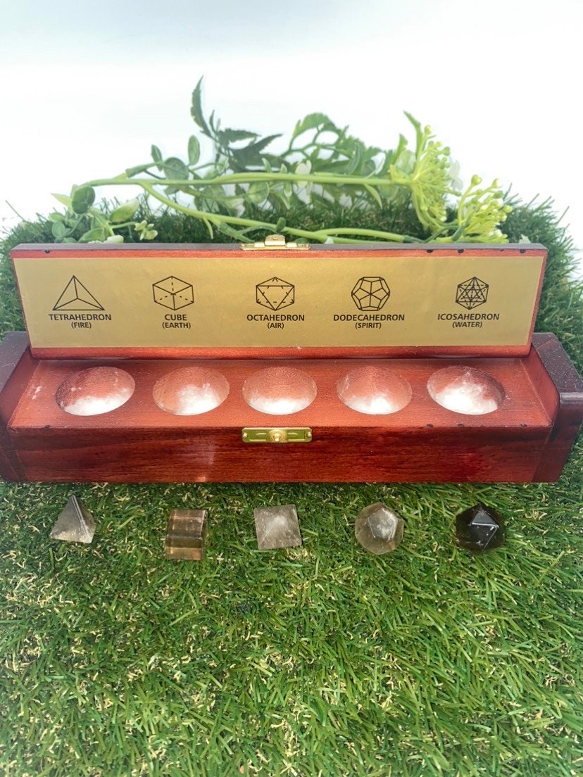 Smoked Quartz Platonic Solids Sacred Geometric Set, Energy Healing crystal, reiki stones, five chakra set